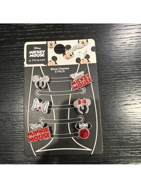 Disney Mickey Mouse Kids Silver & Red Shoe Charms - 6 Pack